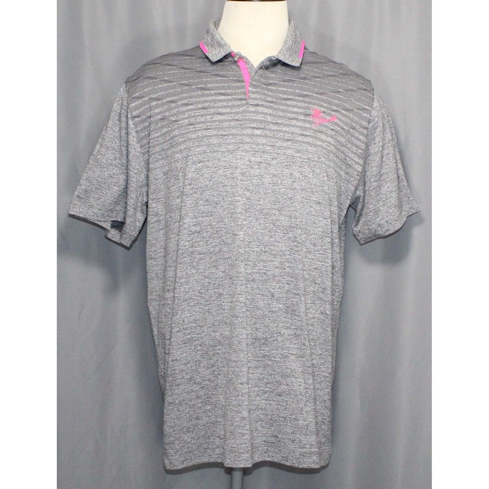 Nike Dri Fit Tour Premium Jacquard Gray Pink Golf Polo Shirt 620161 Mens Size XL
